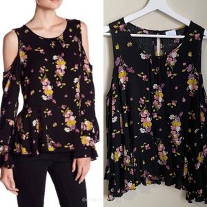 Abound Floral Cold Shoulder Ruffle Blouse